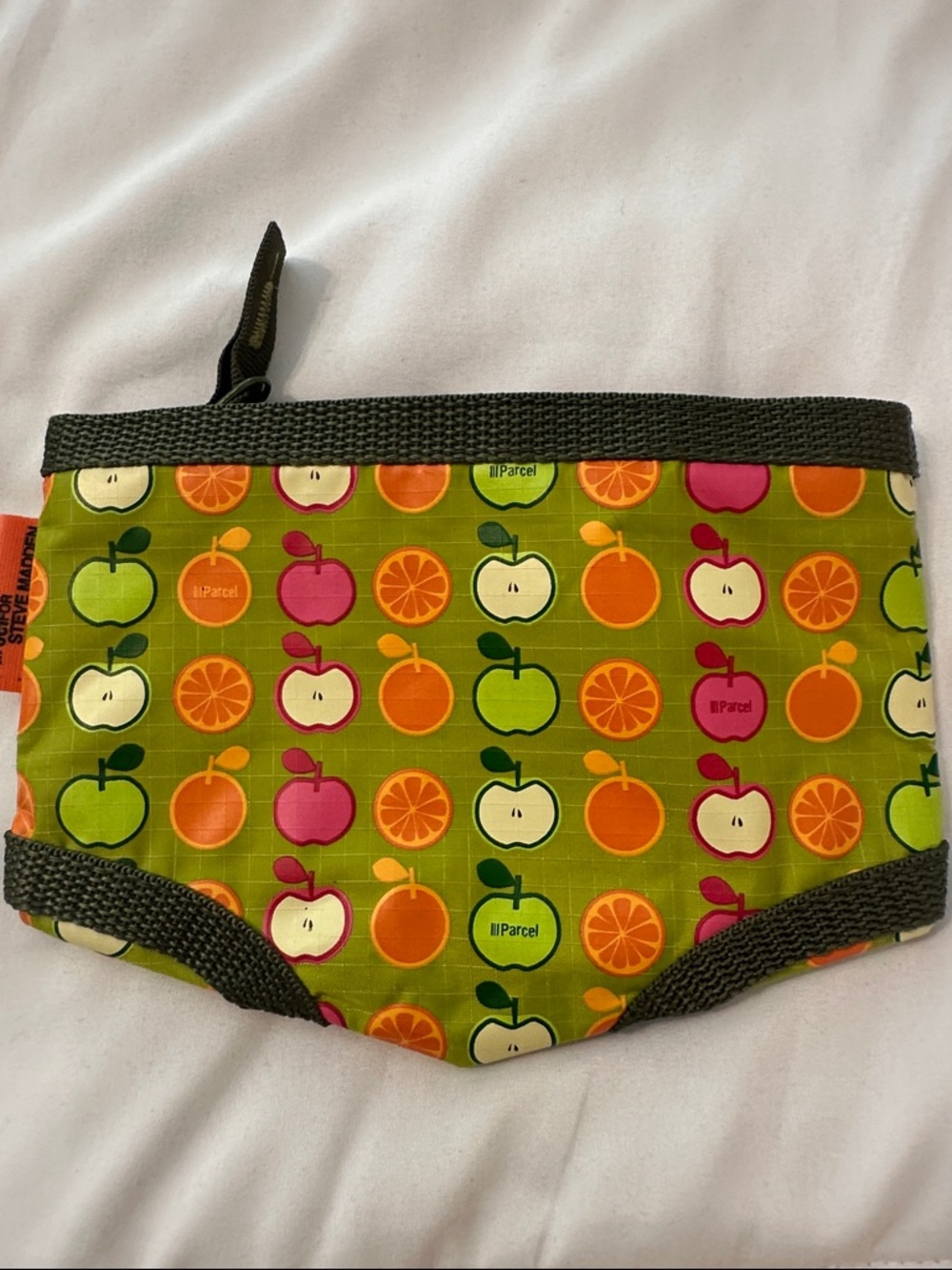 Steve Madden Green Fruit Print Mini Pouch with Orange Tag - Picture 4 of 5